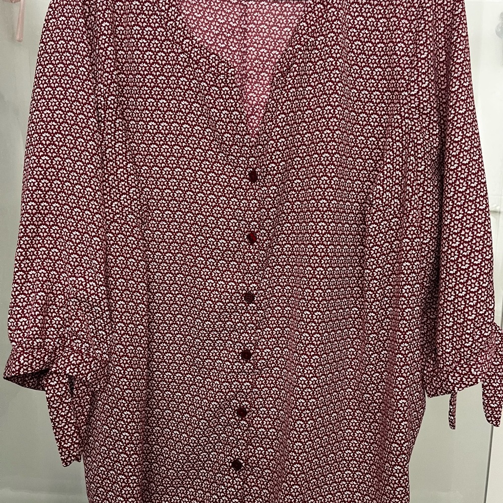 Catherines Maroon and White Printed Button-Up Blouse
